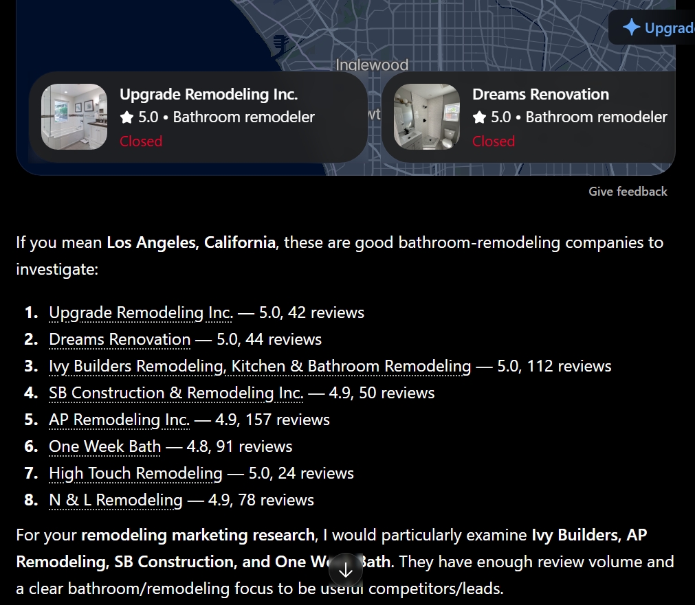 AI search visibility for bathroom remodelers